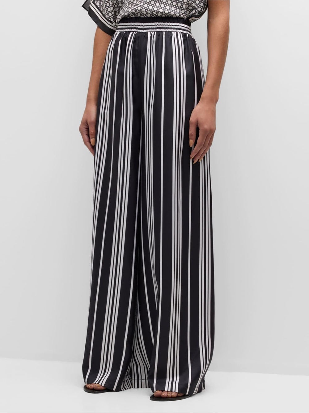 L'AGENCE Black and White Vertical Stripe Wide-Leg Palazzo Pants